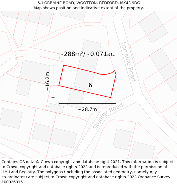 6, LORRAINE ROAD, WOOTTON, BEDFORD, MK43 9DG: Plot and title map