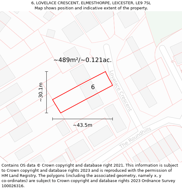 6, LOVELACE CRESCENT, ELMESTHORPE, LEICESTER, LE9 7SL: Plot and title map