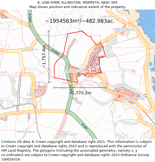 6, LOW FARM, ELLINGTON, MORPETH, NE61 5PA: Plot and title map