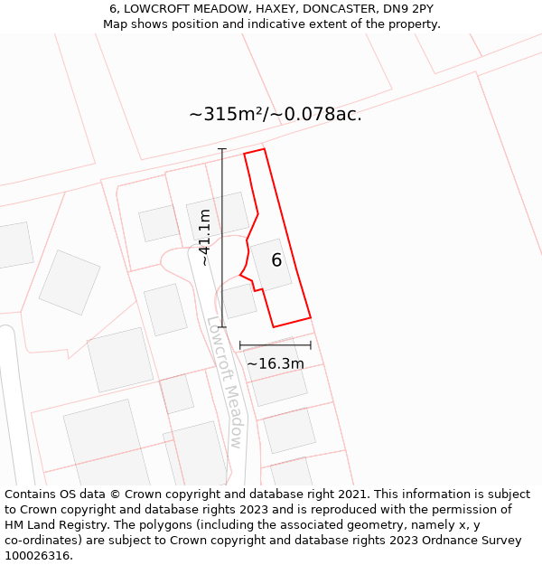 6, LOWCROFT MEADOW, HAXEY, DONCASTER, DN9 2PY: Plot and title map