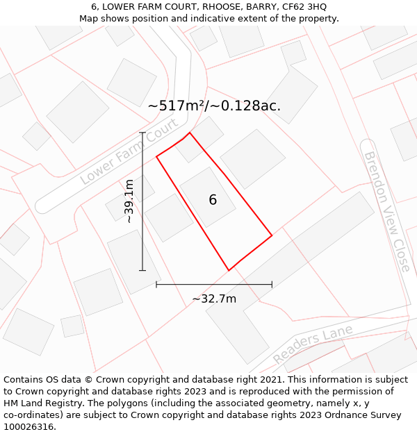 6, LOWER FARM COURT, RHOOSE, BARRY, CF62 3HQ: Plot and title map