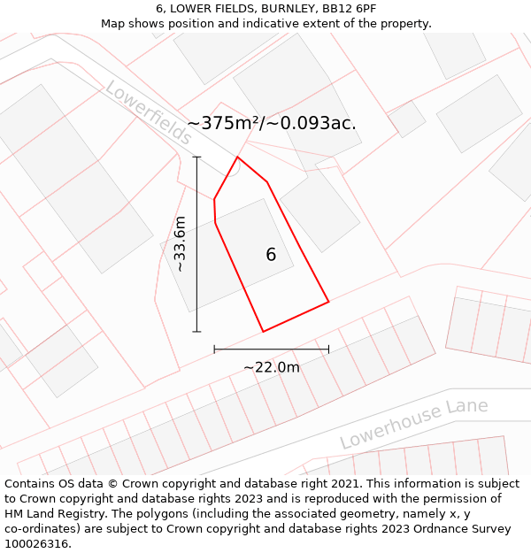 6, LOWER FIELDS, BURNLEY, BB12 6PF: Plot and title map