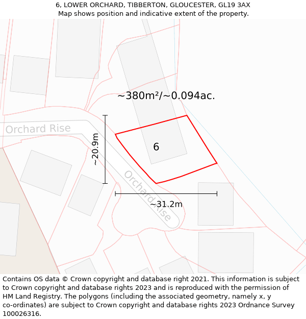 6, LOWER ORCHARD, TIBBERTON, GLOUCESTER, GL19 3AX: Plot and title map