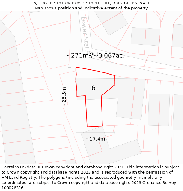 6, LOWER STATION ROAD, STAPLE HILL, BRISTOL, BS16 4LT: Plot and title map