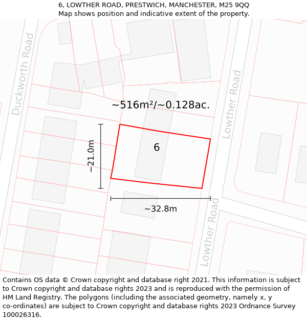 6, LOWTHER ROAD, PRESTWICH, MANCHESTER, M25 9QQ: Plot and title map