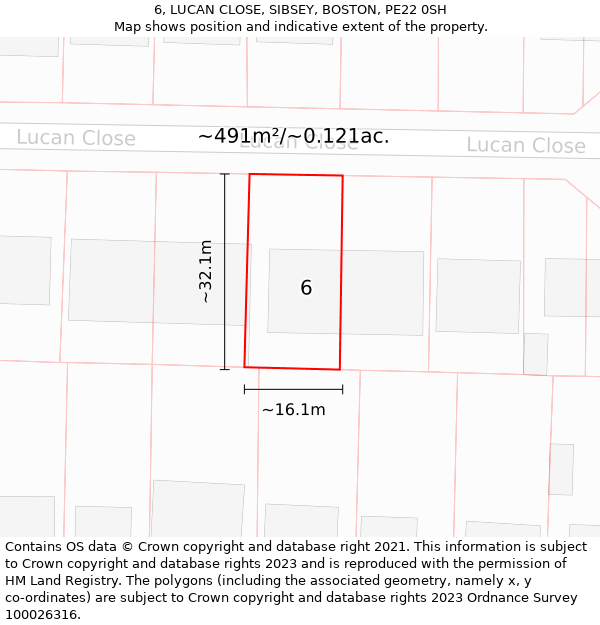 6, LUCAN CLOSE, SIBSEY, BOSTON, PE22 0SH: Plot and title map