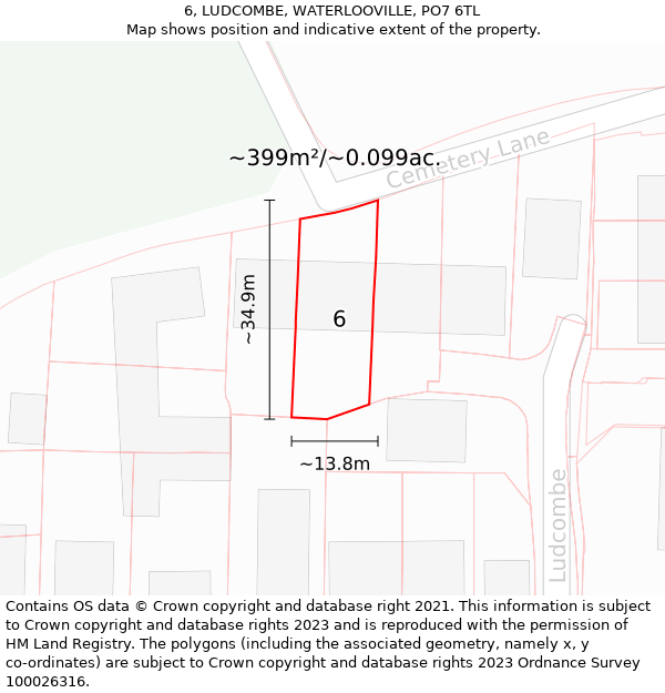 6, LUDCOMBE, WATERLOOVILLE, PO7 6TL: Plot and title map