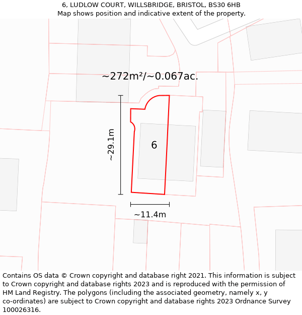 6, LUDLOW COURT, WILLSBRIDGE, BRISTOL, BS30 6HB: Plot and title map