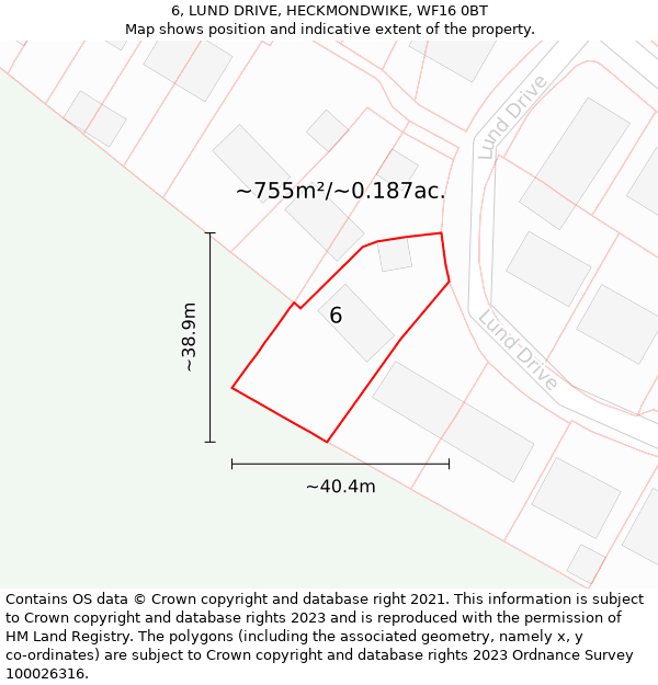 6, LUND DRIVE, HECKMONDWIKE, WF16 0BT: Plot and title map