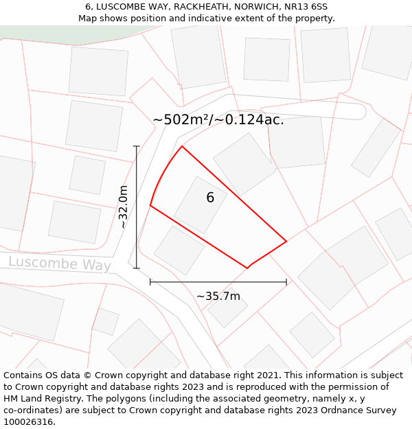 6, LUSCOMBE WAY, RACKHEATH, NORWICH, NR13 6SS: Plot and title map