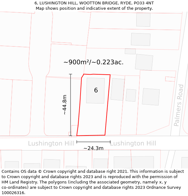 6, LUSHINGTON HILL, WOOTTON BRIDGE, RYDE, PO33 4NT: Plot and title map