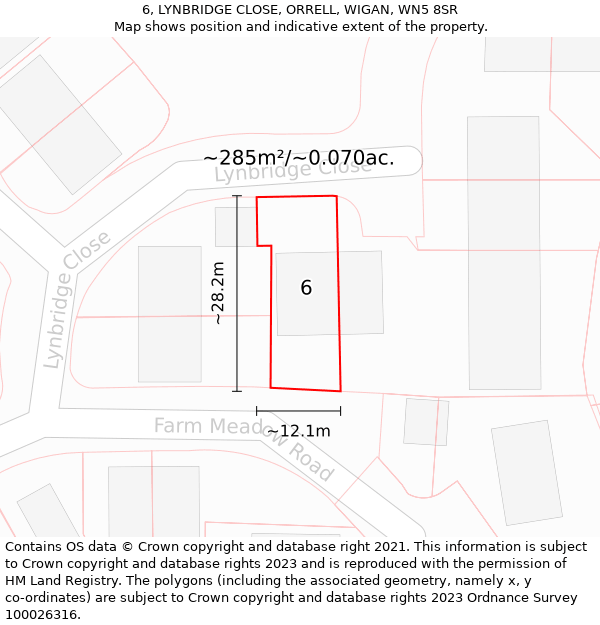 6, LYNBRIDGE CLOSE, ORRELL, WIGAN, WN5 8SR: Plot and title map