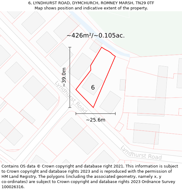 6, LYNDHURST ROAD, DYMCHURCH, ROMNEY MARSH, TN29 0TF: Plot and title map