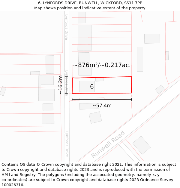 6, LYNFORDS DRIVE, RUNWELL, WICKFORD, SS11 7PP: Plot and title map