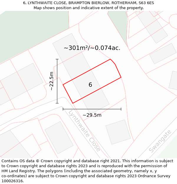 6, LYNTHWAITE CLOSE, BRAMPTON BIERLOW, ROTHERHAM, S63 6ES: Plot and title map