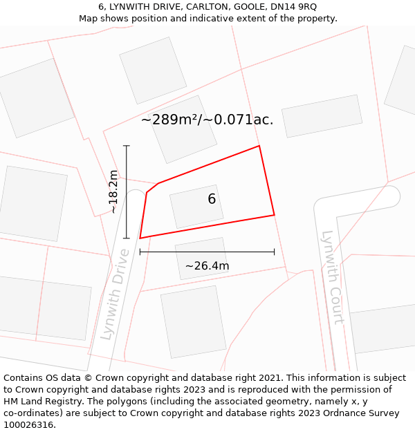 6, LYNWITH DRIVE, CARLTON, GOOLE, DN14 9RQ: Plot and title map