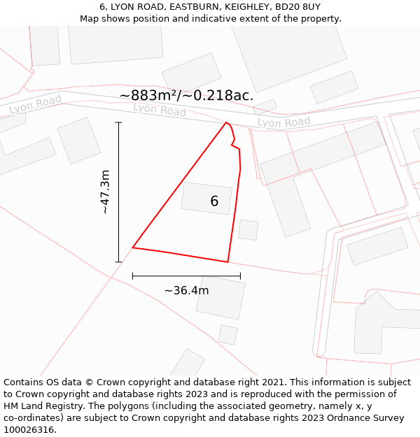 6, LYON ROAD, EASTBURN, KEIGHLEY, BD20 8UY: Plot and title map