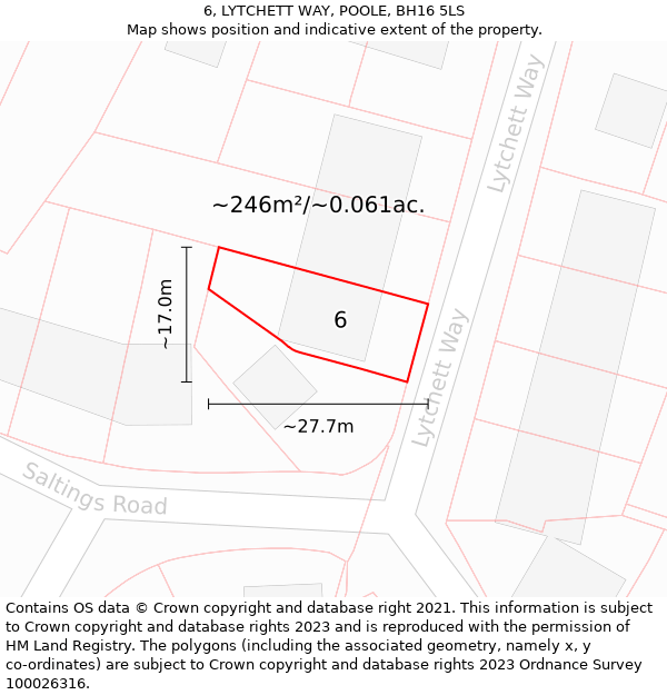 6, LYTCHETT WAY, POOLE, BH16 5LS: Plot and title map