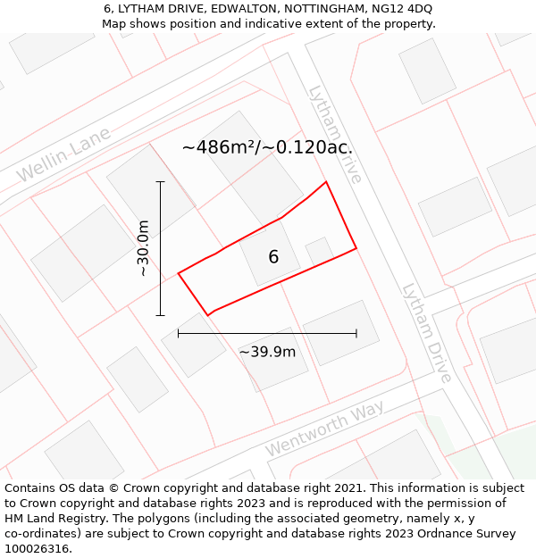 6, LYTHAM DRIVE, EDWALTON, NOTTINGHAM, NG12 4DQ: Plot and title map