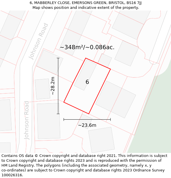 6, MABBERLEY CLOSE, EMERSONS GREEN, BRISTOL, BS16 7JJ: Plot and title map