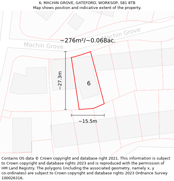 6, MACHIN GROVE, GATEFORD, WORKSOP, S81 8TB: Plot and title map