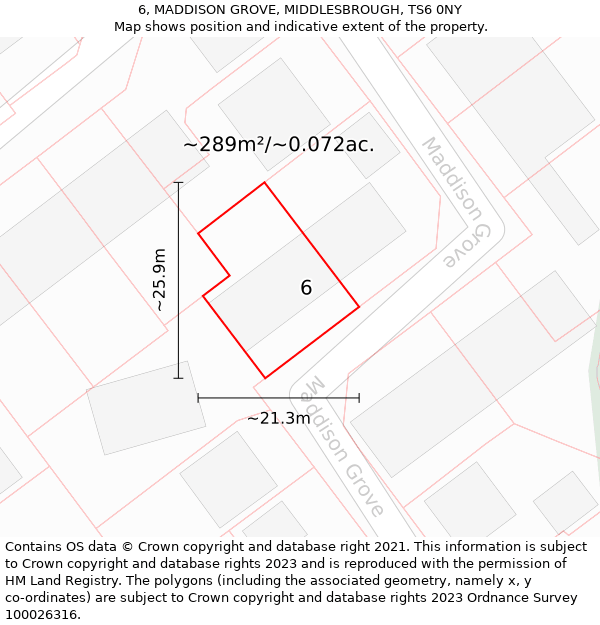 6, MADDISON GROVE, MIDDLESBROUGH, TS6 0NY: Plot and title map