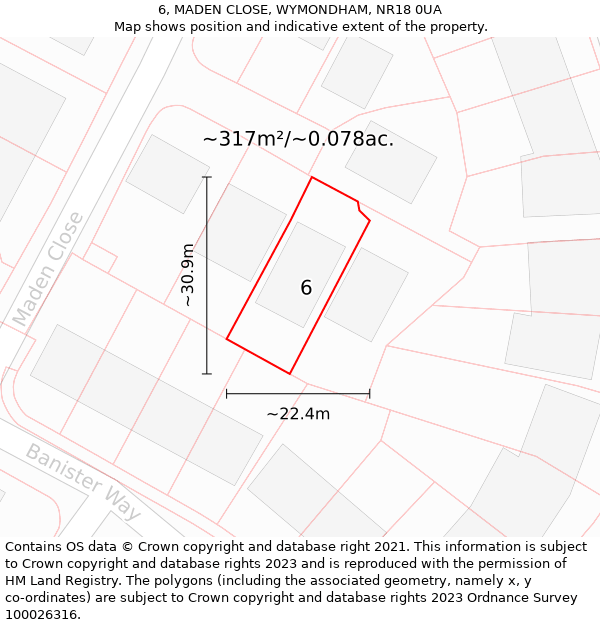 6, MADEN CLOSE, WYMONDHAM, NR18 0UA: Plot and title map