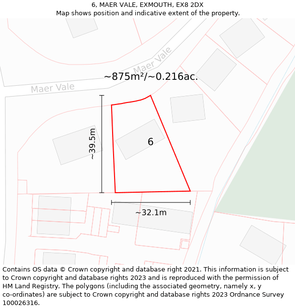 6, MAER VALE, EXMOUTH, EX8 2DX: Plot and title map