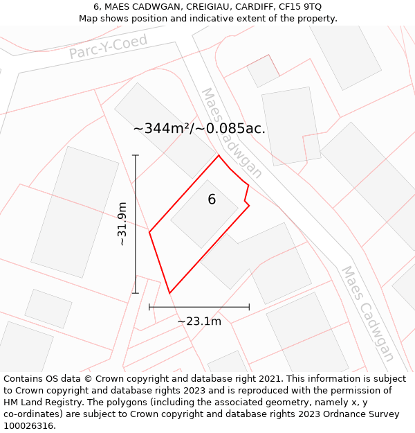 6, MAES CADWGAN, CREIGIAU, CARDIFF, CF15 9TQ: Plot and title map