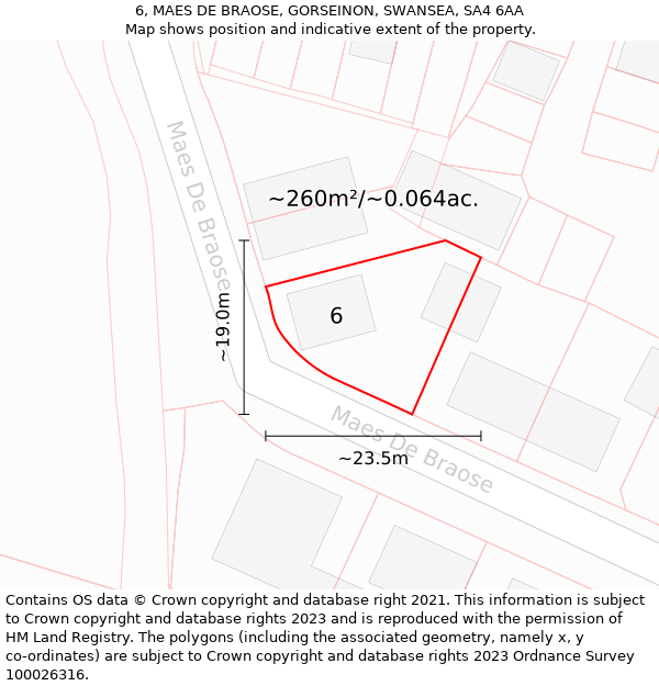 6, MAES DE BRAOSE, GORSEINON, SWANSEA, SA4 6AA: Plot and title map