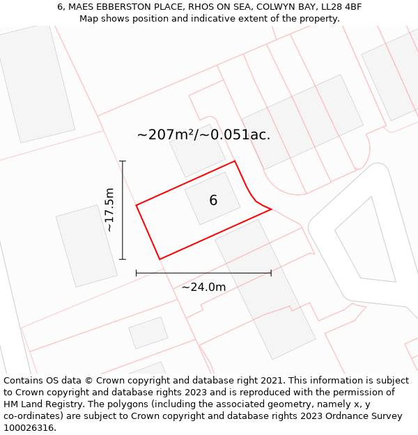 6, MAES EBBERSTON PLACE, RHOS ON SEA, COLWYN BAY, LL28 4BF: Plot and title map