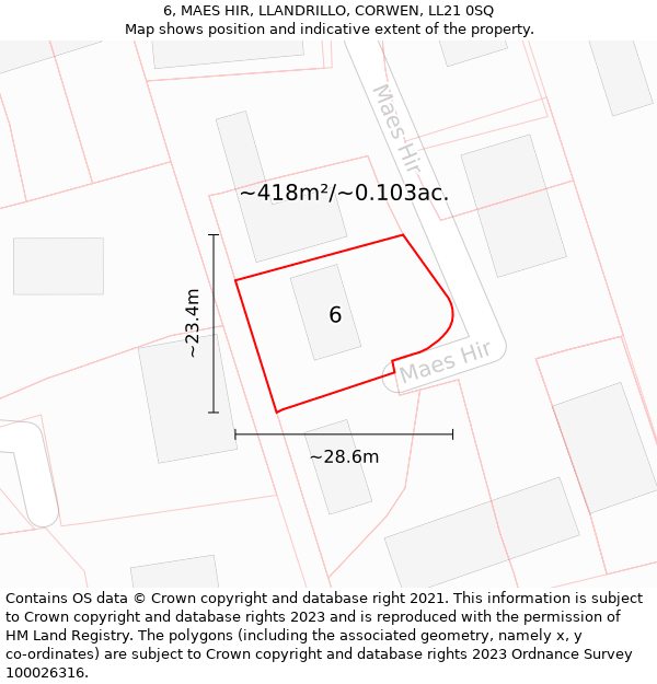 6, MAES HIR, LLANDRILLO, CORWEN, LL21 0SQ: Plot and title map