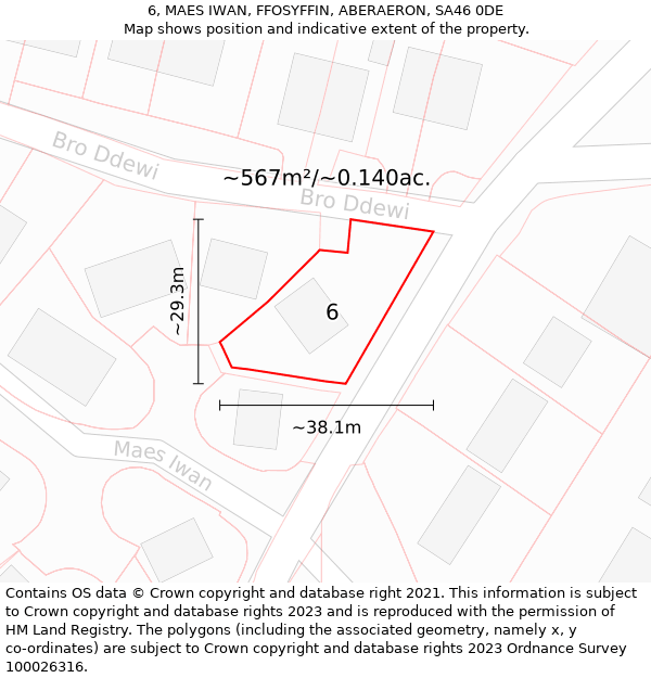 6, MAES IWAN, FFOSYFFIN, ABERAERON, SA46 0DE: Plot and title map