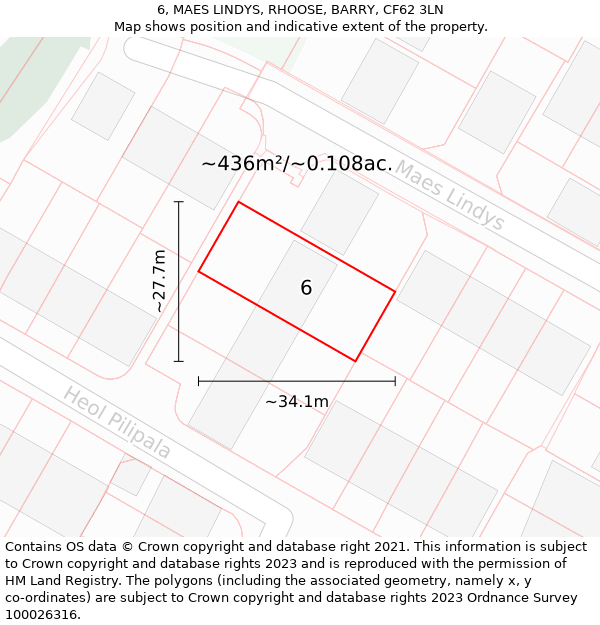 6, MAES LINDYS, RHOOSE, BARRY, CF62 3LN: Plot and title map