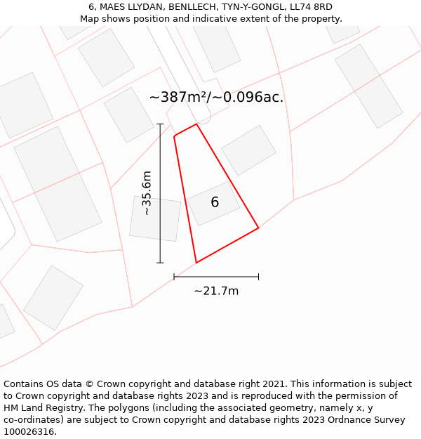 6, MAES LLYDAN, BENLLECH, TYN-Y-GONGL, LL74 8RD: Plot and title map