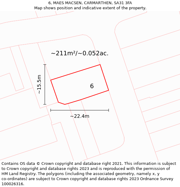 6, MAES MACSEN, CARMARTHEN, SA31 3FA: Plot and title map