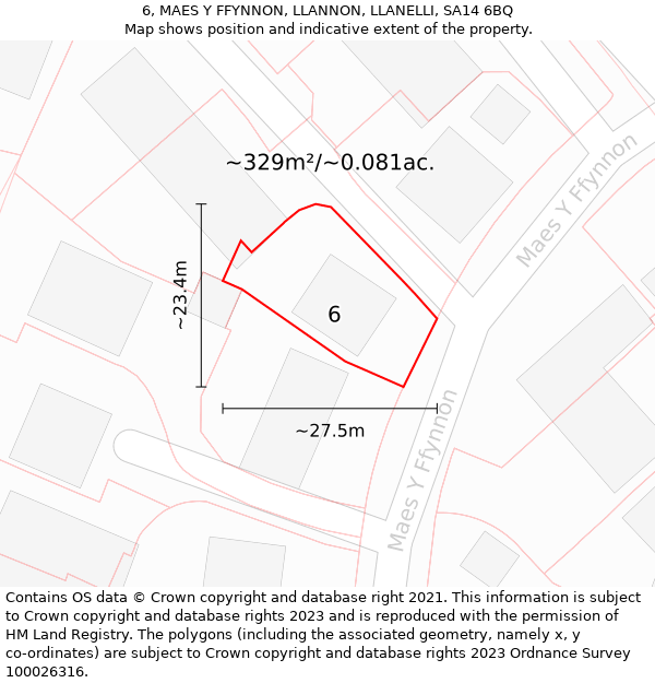 6, MAES Y FFYNNON, LLANNON, LLANELLI, SA14 6BQ: Plot and title map