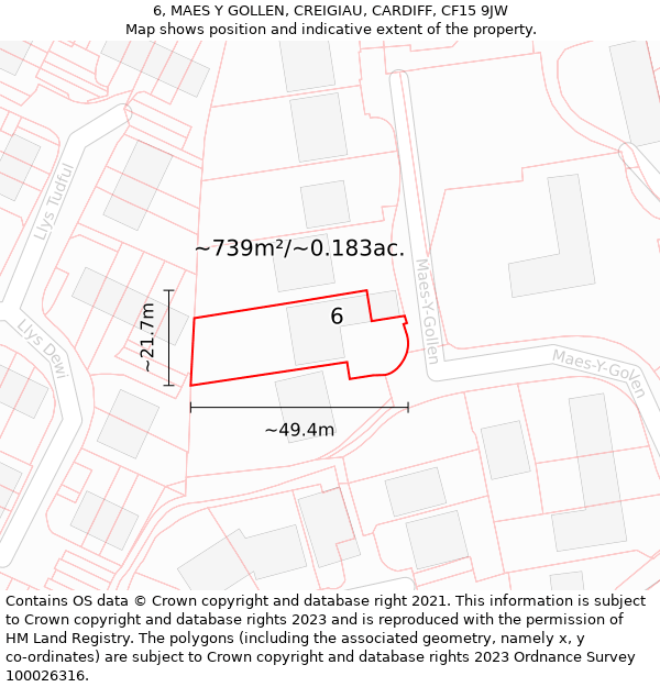 6, MAES Y GOLLEN, CREIGIAU, CARDIFF, CF15 9JW: Plot and title map