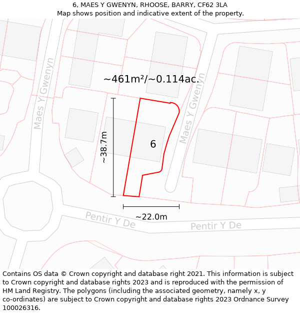 6, MAES Y GWENYN, RHOOSE, BARRY, CF62 3LA: Plot and title map