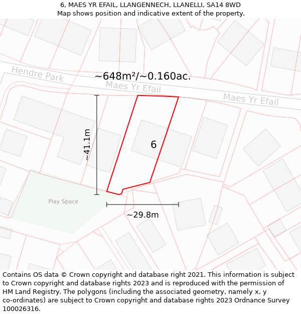 6, MAES YR EFAIL, LLANGENNECH, LLANELLI, SA14 8WD: Plot and title map