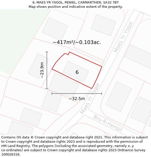 6, MAES YR YSGOL, PENIEL, CARMARTHEN, SA32 7BT: Plot and title map