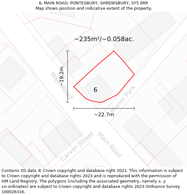 6, MAIN ROAD, PONTESBURY, SHREWSBURY, SY5 0RR: Plot and title map