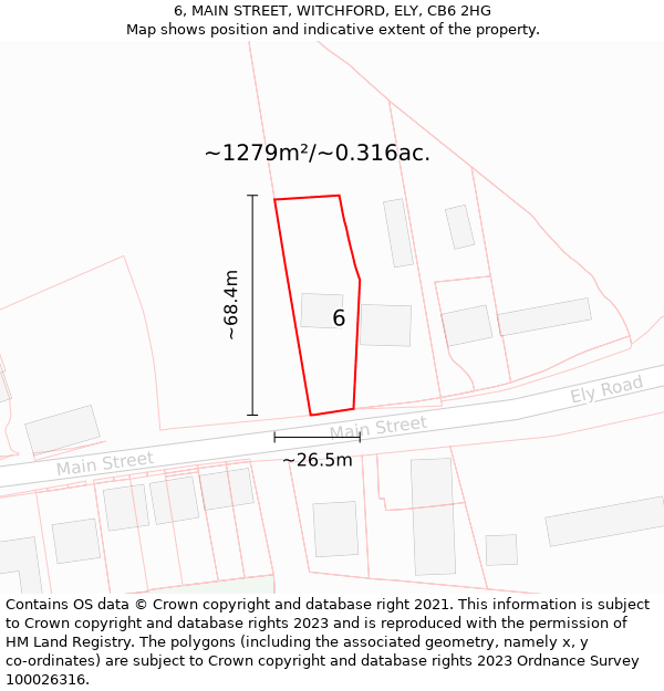 6, MAIN STREET, WITCHFORD, ELY, CB6 2HG: Plot and title map