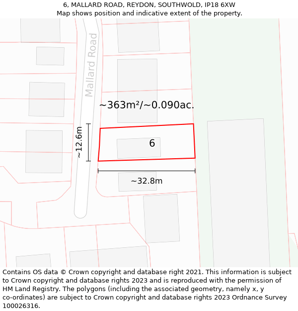 6, MALLARD ROAD, REYDON, SOUTHWOLD, IP18 6XW: Plot and title map