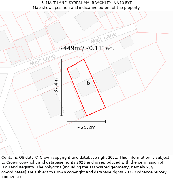 6, MALT LANE, SYRESHAM, BRACKLEY, NN13 5YE: Plot and title map