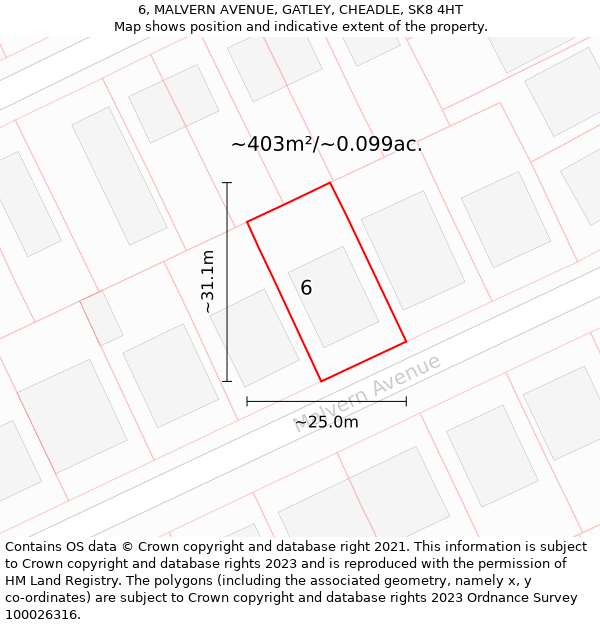 6, MALVERN AVENUE, GATLEY, CHEADLE, SK8 4HT: Plot and title map