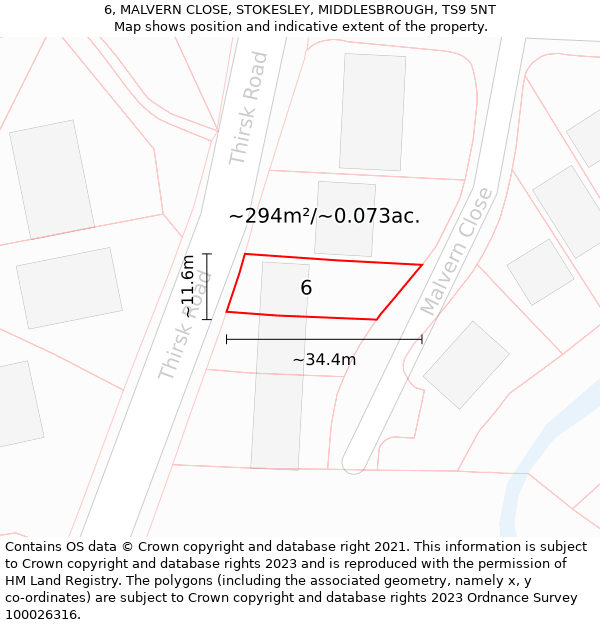 6, MALVERN CLOSE, STOKESLEY, MIDDLESBROUGH, TS9 5NT: Plot and title map