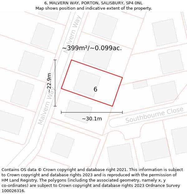 6, MALVERN WAY, PORTON, SALISBURY, SP4 0NL: Plot and title map