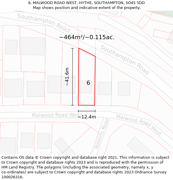 6, MALWOOD ROAD WEST, HYTHE, SOUTHAMPTON, SO45 5DD: Plot and title map