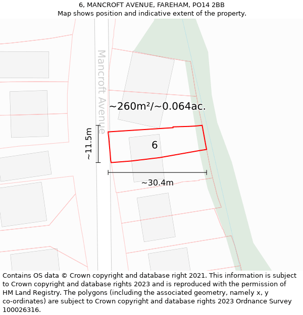 6, MANCROFT AVENUE, FAREHAM, PO14 2BB: Plot and title map